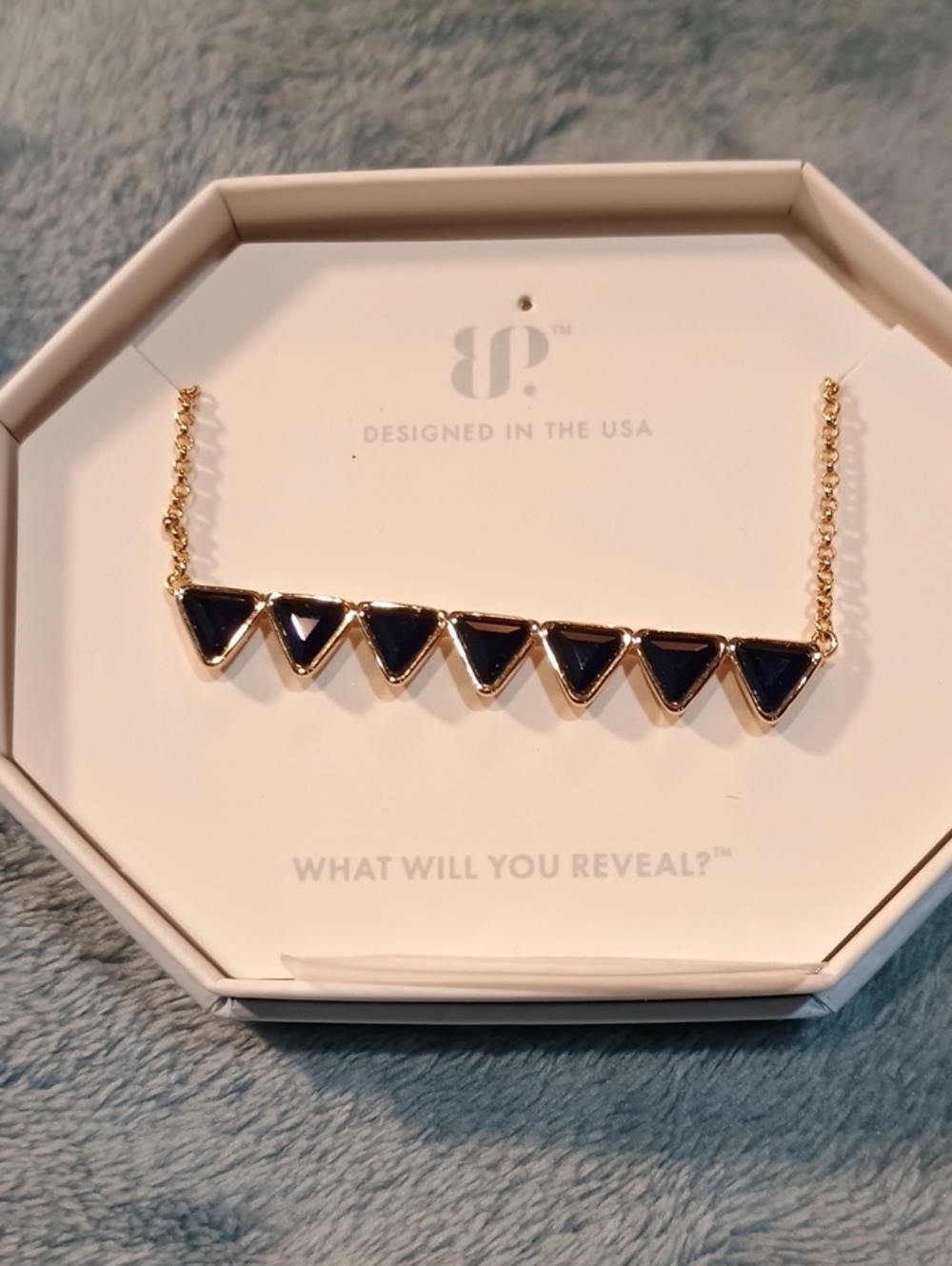 Bp Gold Necklace with Lab Created Sapphire Stones Designed in the USA